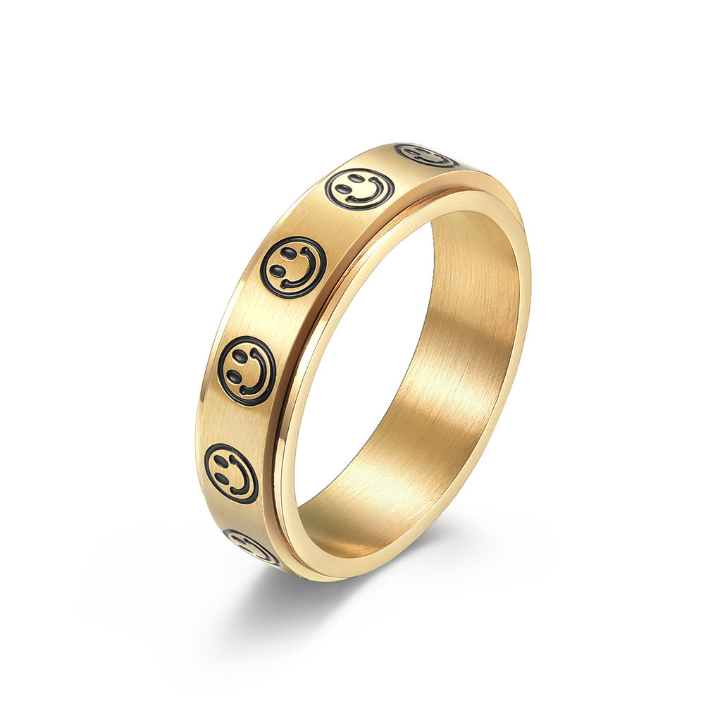 INS Japan and South Korea Smiley Face Rotatable Ring for Men