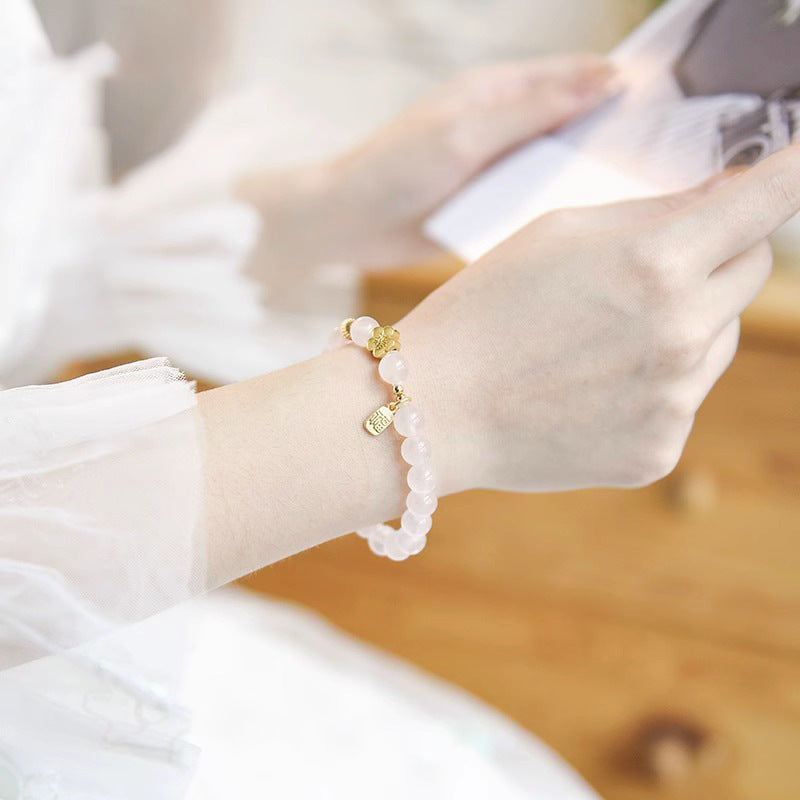 Fortune's Favor Pink Crystal Bracelet with Peach Pendant
