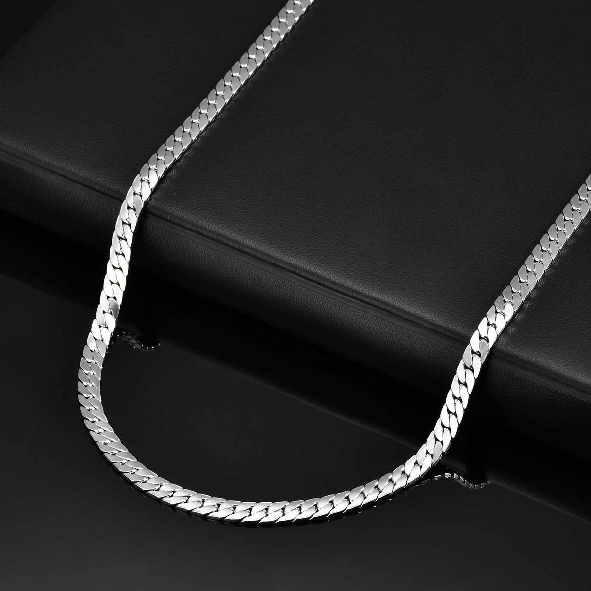 Stainless Steel Flat Four-Sided Encrypted Nk Chain Necklace Black Boys