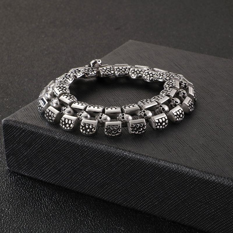 Bold Titanium Steel Skull Bracelet for Men - European and American Punk Style