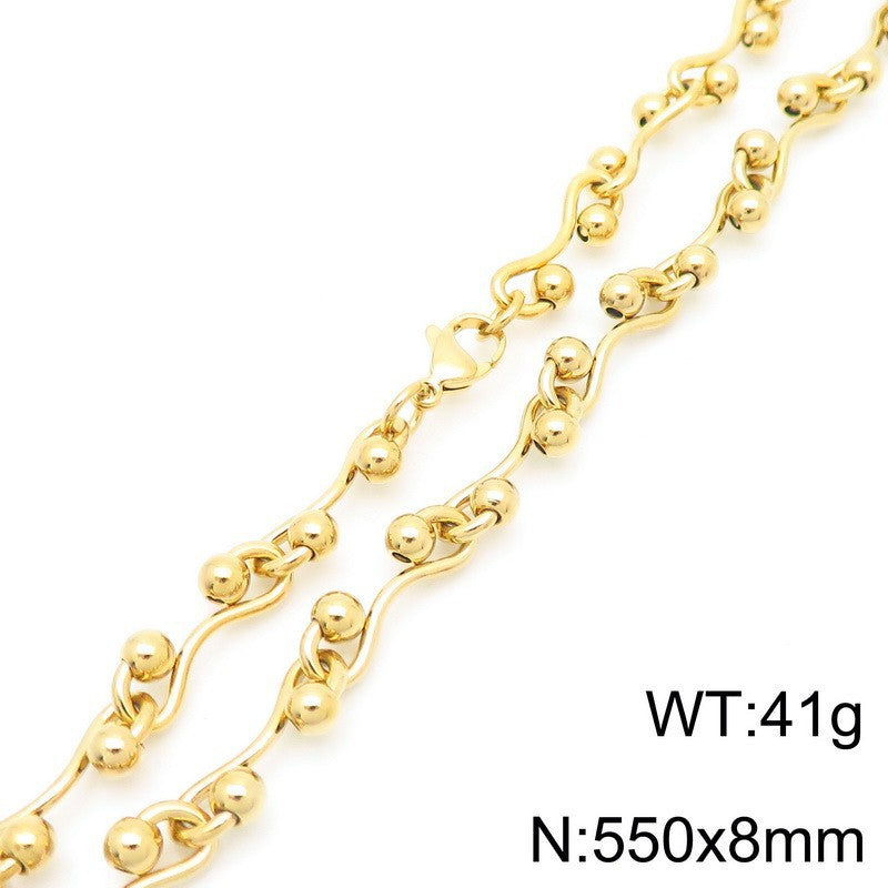 Premium Sense Interlocking Stainless Steel Necklace Women's'S Special-Shaped Twisted Line Round Bead Splicing