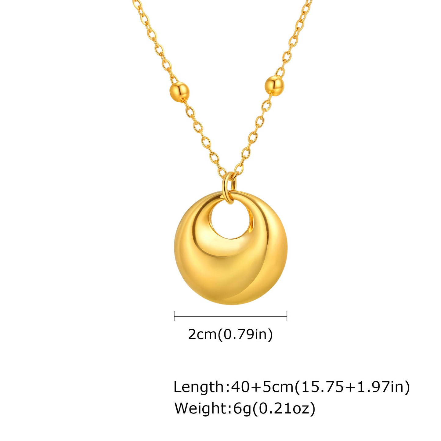 Stainless Steel Bead Chain Geometric Pendant Necklace Gold Collarbone Chain