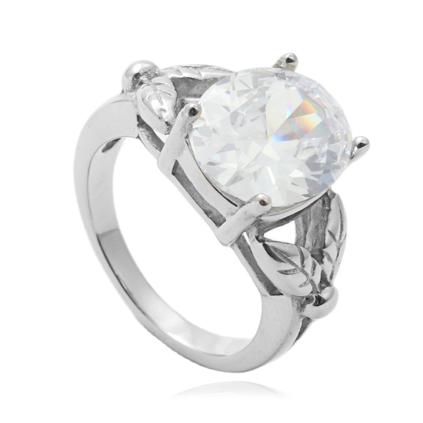 Titanium Steel Leaf Gem Ring - Retro Punk Trendy Design for Men with Zircon Accents