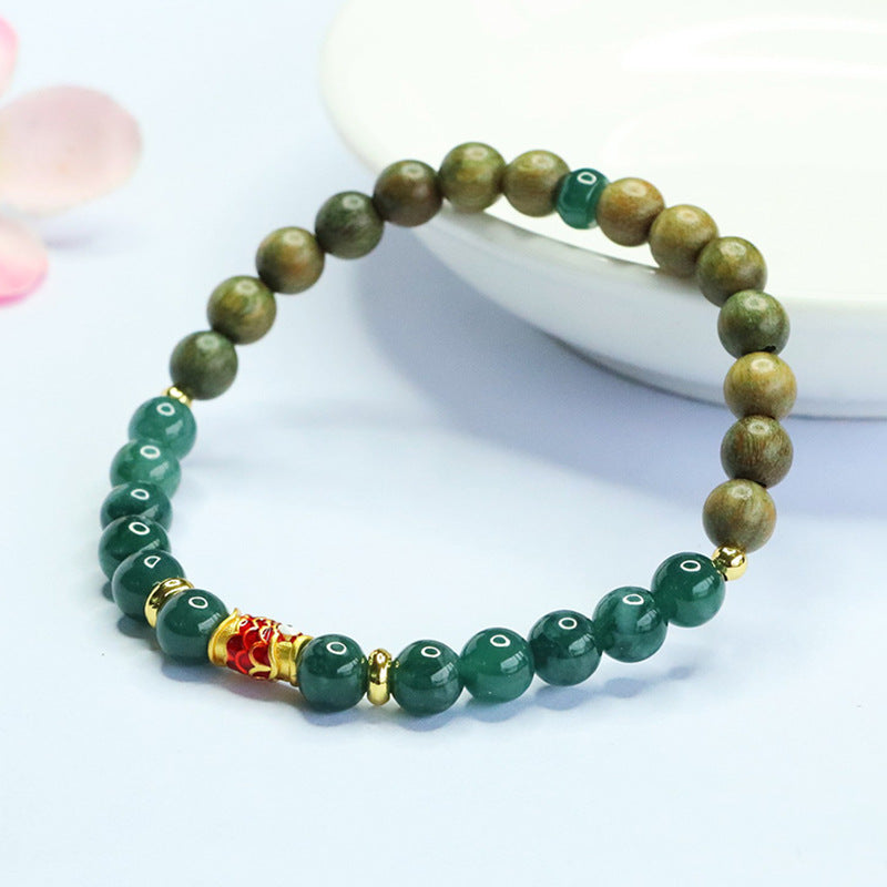 Blue Water Jadeite Green Sandalwood 6 mm Beaded Bracelet