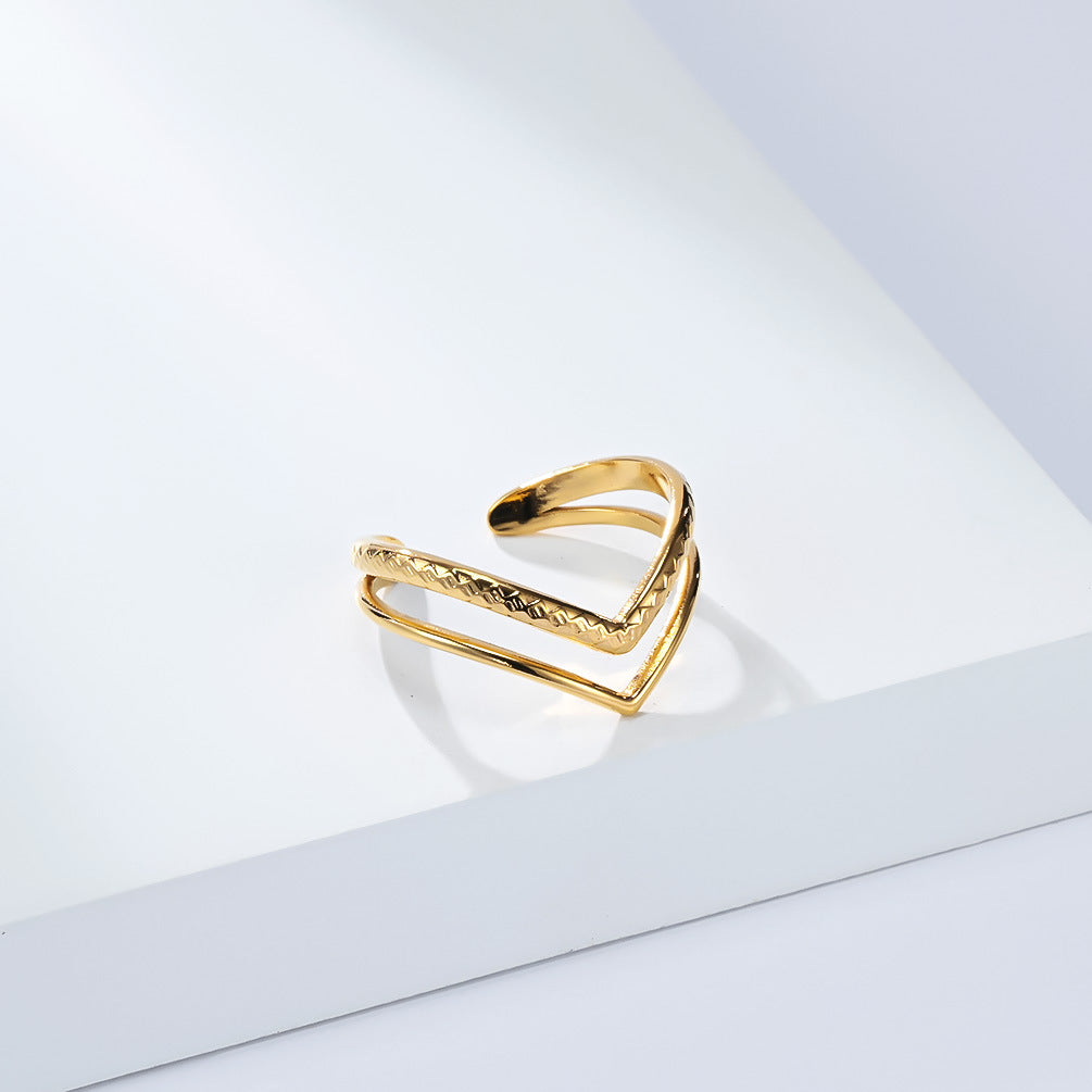 Planderful Geometric Stainless Steel Open Ring For Women Gold Plated Adjustable Fashion Jewelry