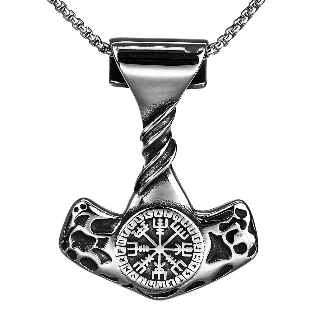 Vintage Men's Stainless Steel Viking Anchor Compass Rune Necklace