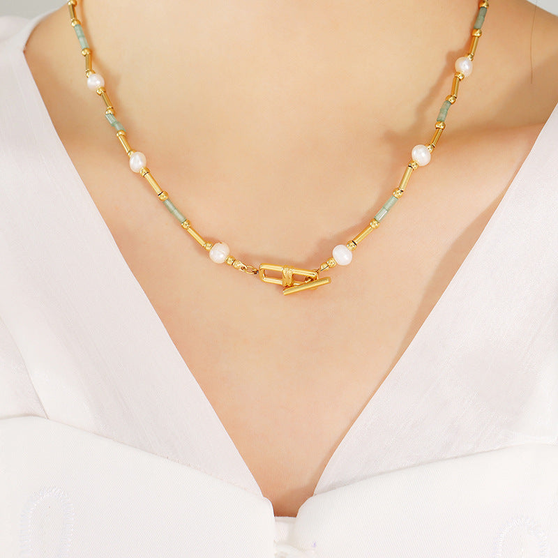 French Style Aventurine and Pearl Necklace with OT Clasp