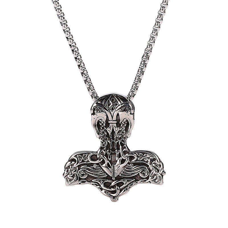 Retro Titanium Steel Odin Hammer Pendant Necklace for Men