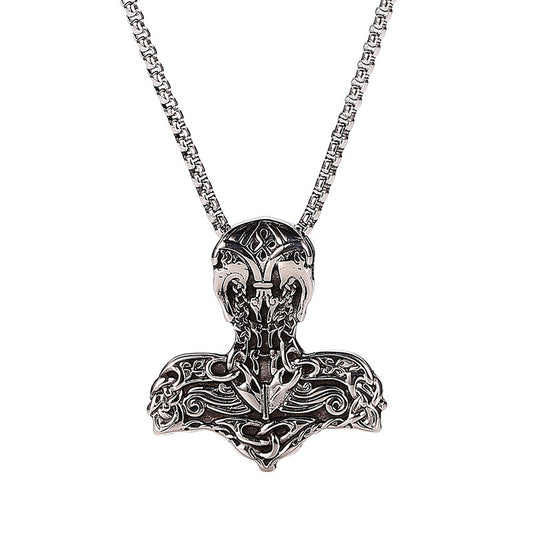 Retro Titanium Steel Odin Hammer Pendant Necklace for Men