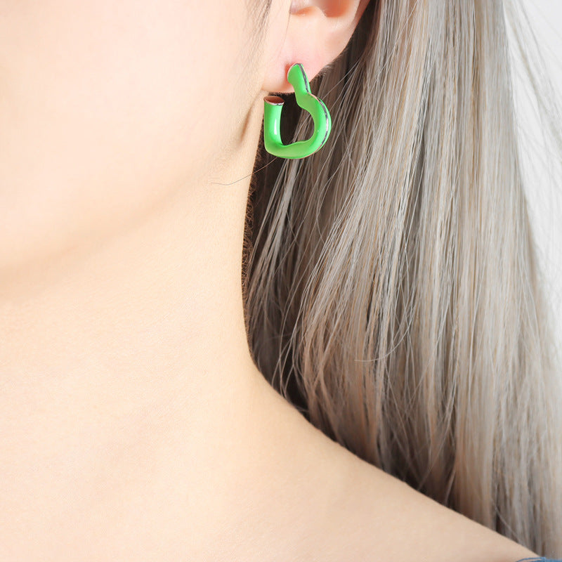 Trendy Japanese and Korean Earrings with Personalized Oil Droplets and Geometric Love Design