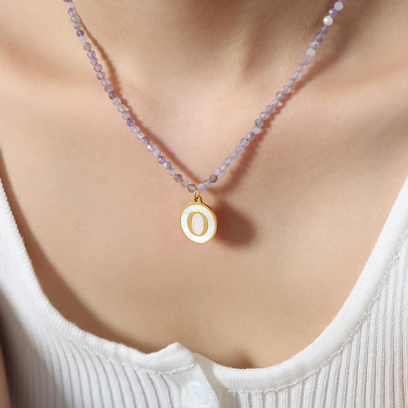 Luxurious Titanium Gold-Plated Mother-of-Pearl Pendant Necklace with Zircon Details