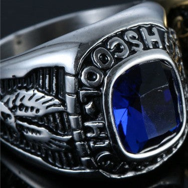 Planderful Titanium Steel Eagle Letter Zircon Ring Engraved Unisex Retro Croopunk Style For Men And Women
