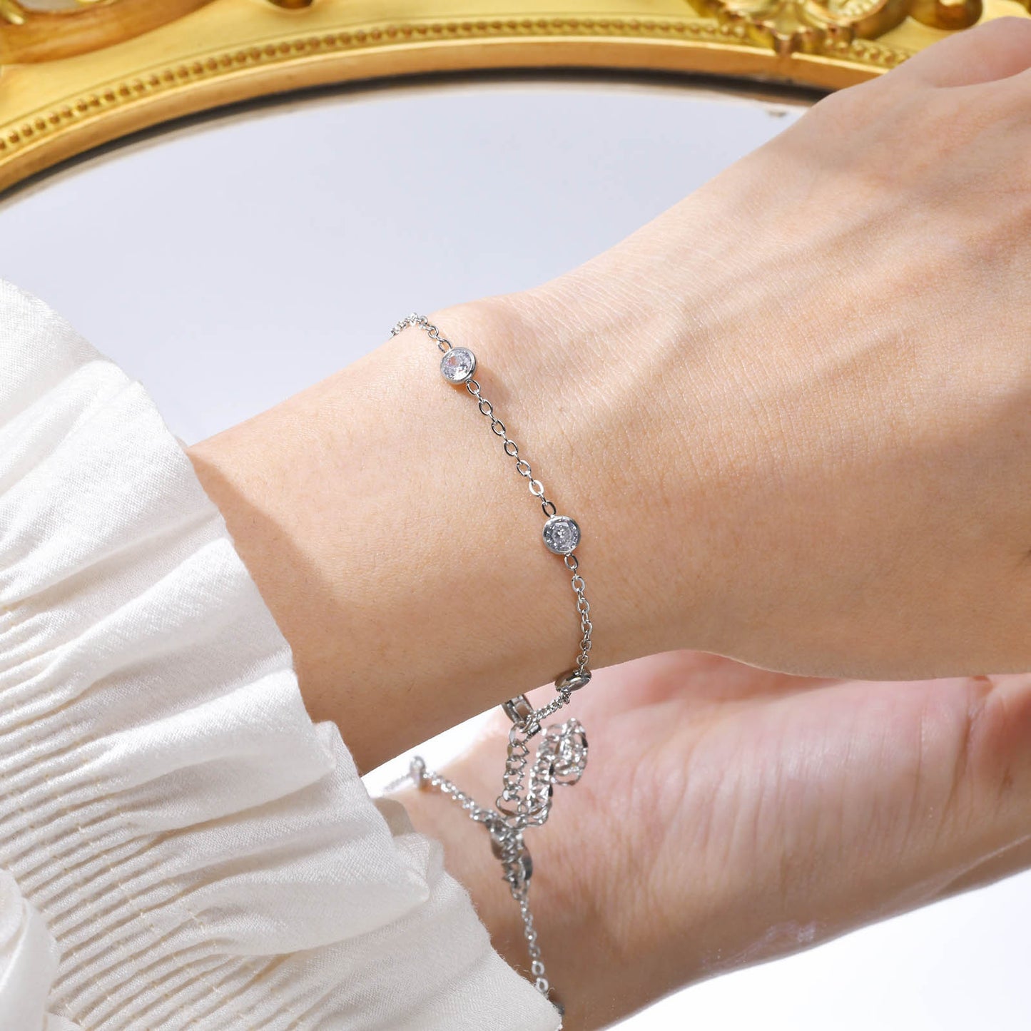 Stainless Steel Female Versatile Simple 5 White Zircon Bracelet