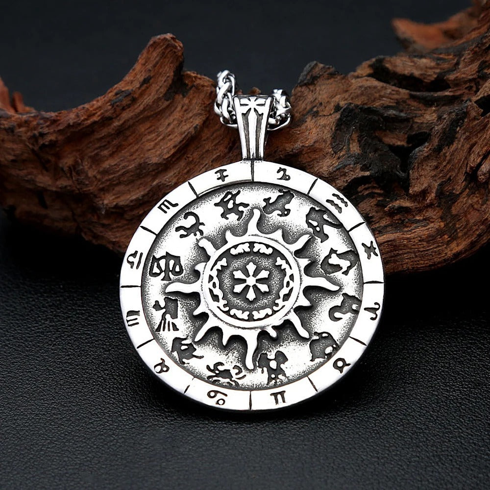 Sun Twelve Stainless Steel Pendant Necklace