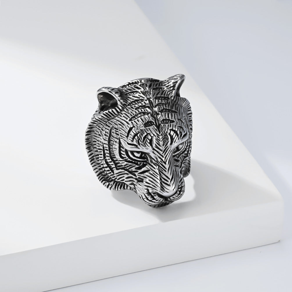 Planderful Tiger Head Ring For Men Titanium Steel Does Not Fade Unisex Niche Style Jewelry