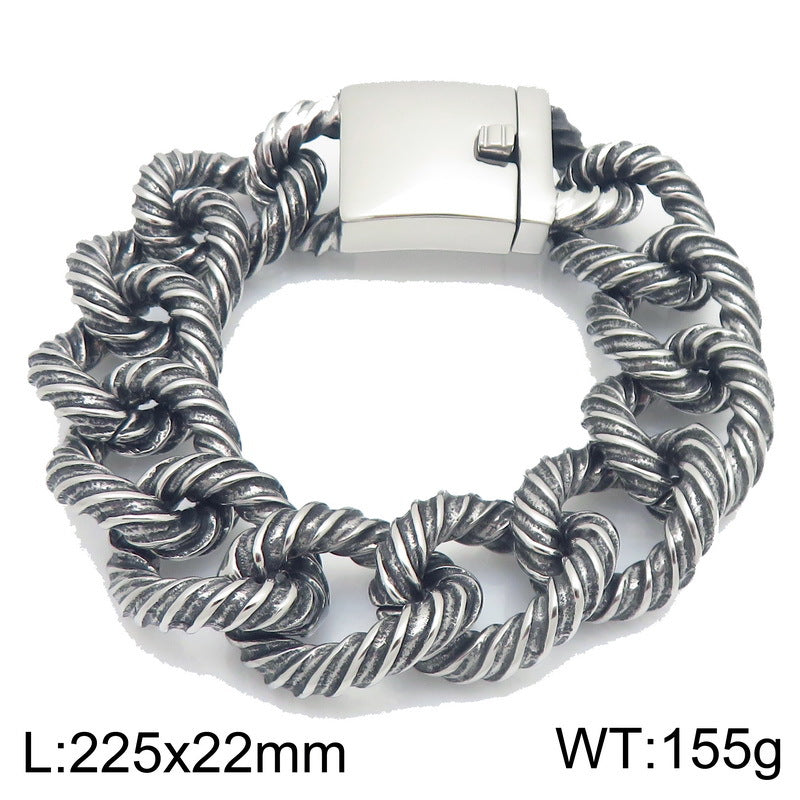 Twisted Rope Twist Cuban Chain Stainless Steel Men's Bracelet