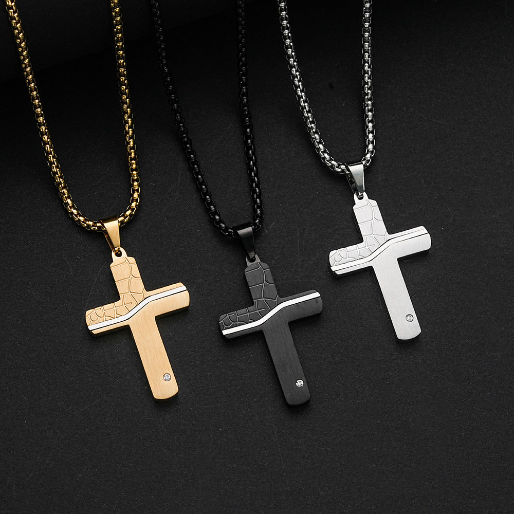 Planderful Cross Pendant Necklace For Men Stainless Steel Durable Retro Hip Hop Jewelry Gift