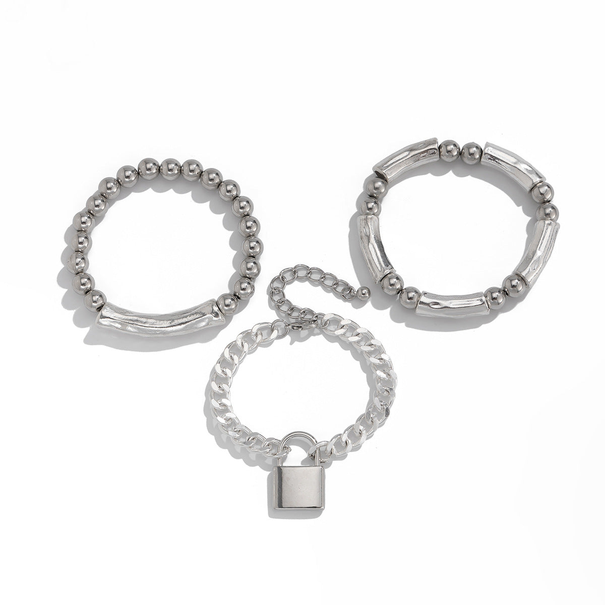 Planderful Lock Shaped Bracelet For Trendy Women Vintage European American Stacked Beads Elastic Jewelry