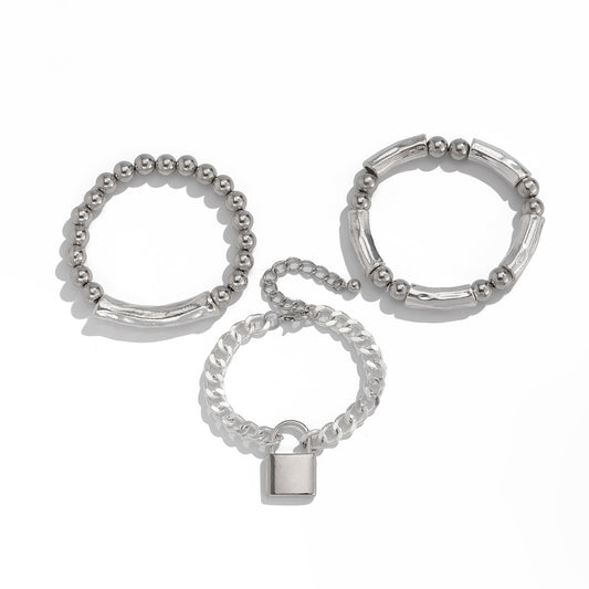 Planderful Lock Shaped Bracelet For Trendy Women Vintage European American Stacked Beads Elastic Jewelry