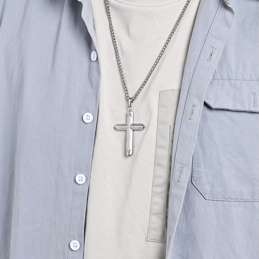 Cross-Border Hot-Selling Simple Genderless Titanium Steel Cross Necklace Pendant for Men