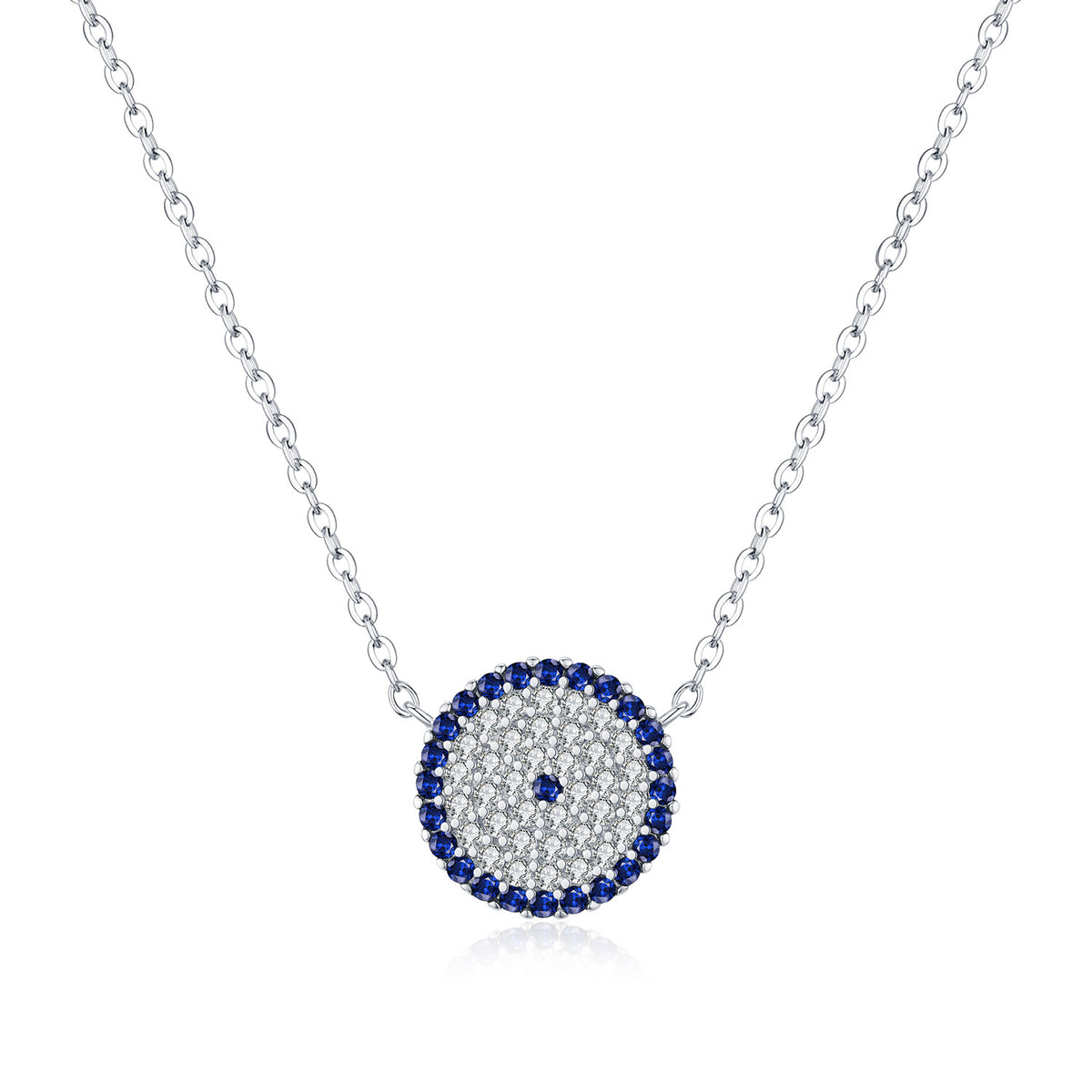 925 Sterling Silver Blue Round Zircon Necklace