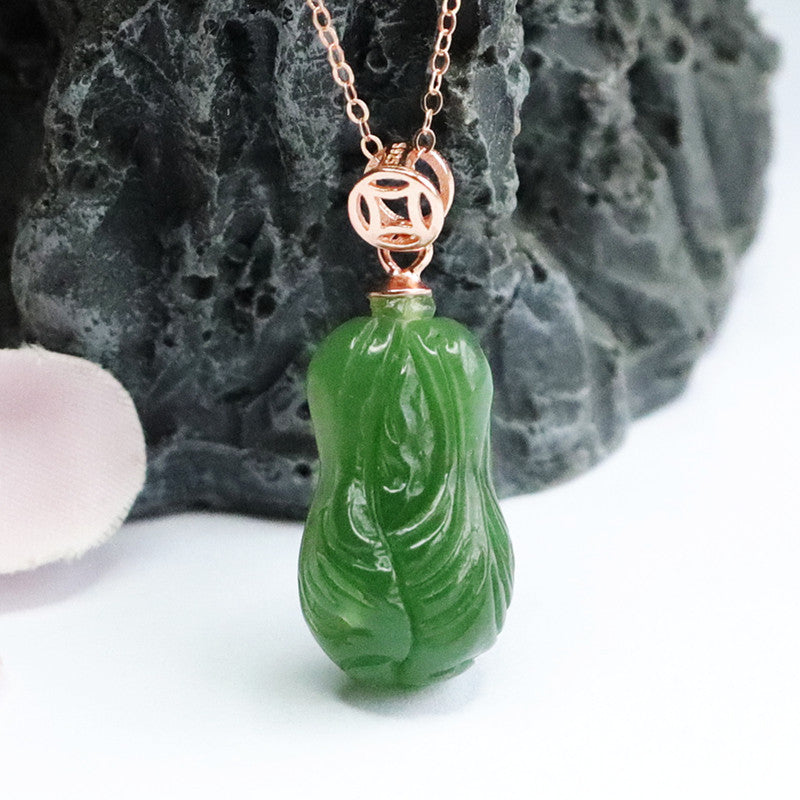 Fortune's Favor Sterling Silver Jade Pendant Necklace with Jasper Cabbage Copper Cash