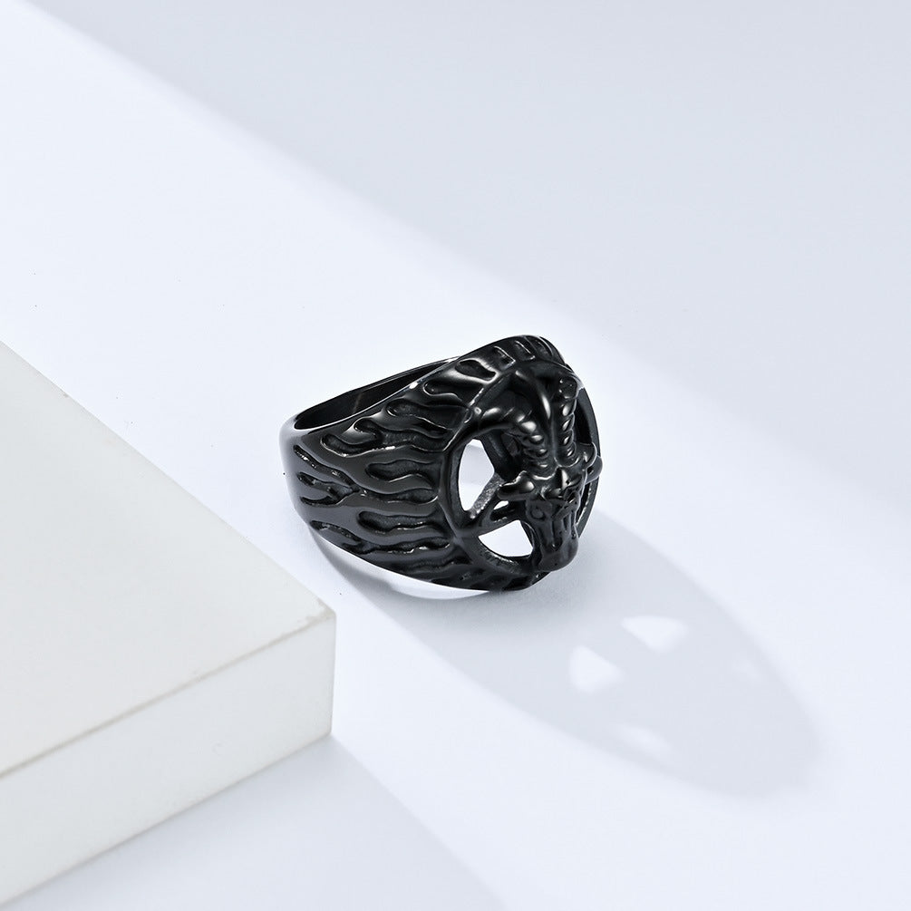 Planderful Satan Goat Ring Titanium Stainless Steel Retro Style Personalized Jewelry For Men Women