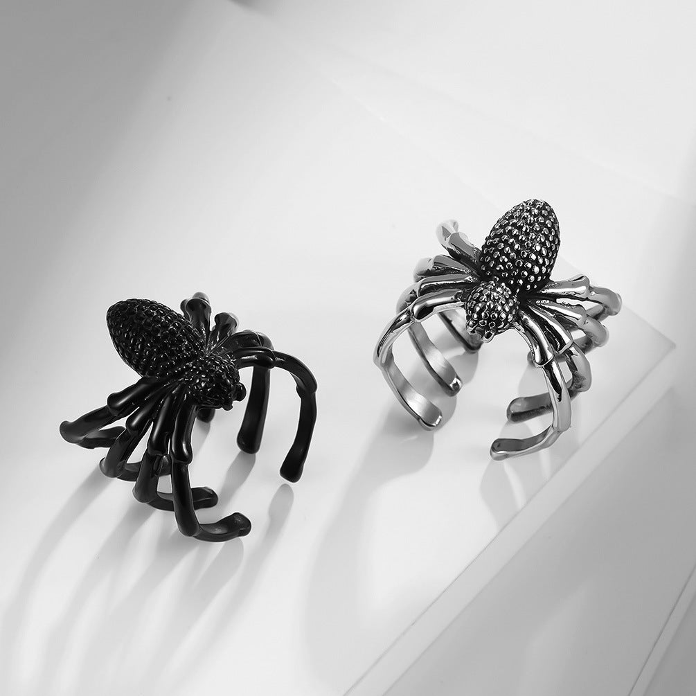 Poisonous Spider Stainless Steel Ring – Stainless Steel Black Spider Opening Adjustable