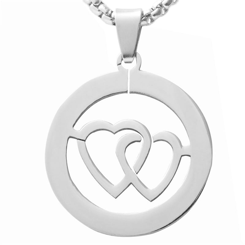 Personalized Retro Hollow Heart Pendant Necklace in Titanium Steel for Trendy Men and Women