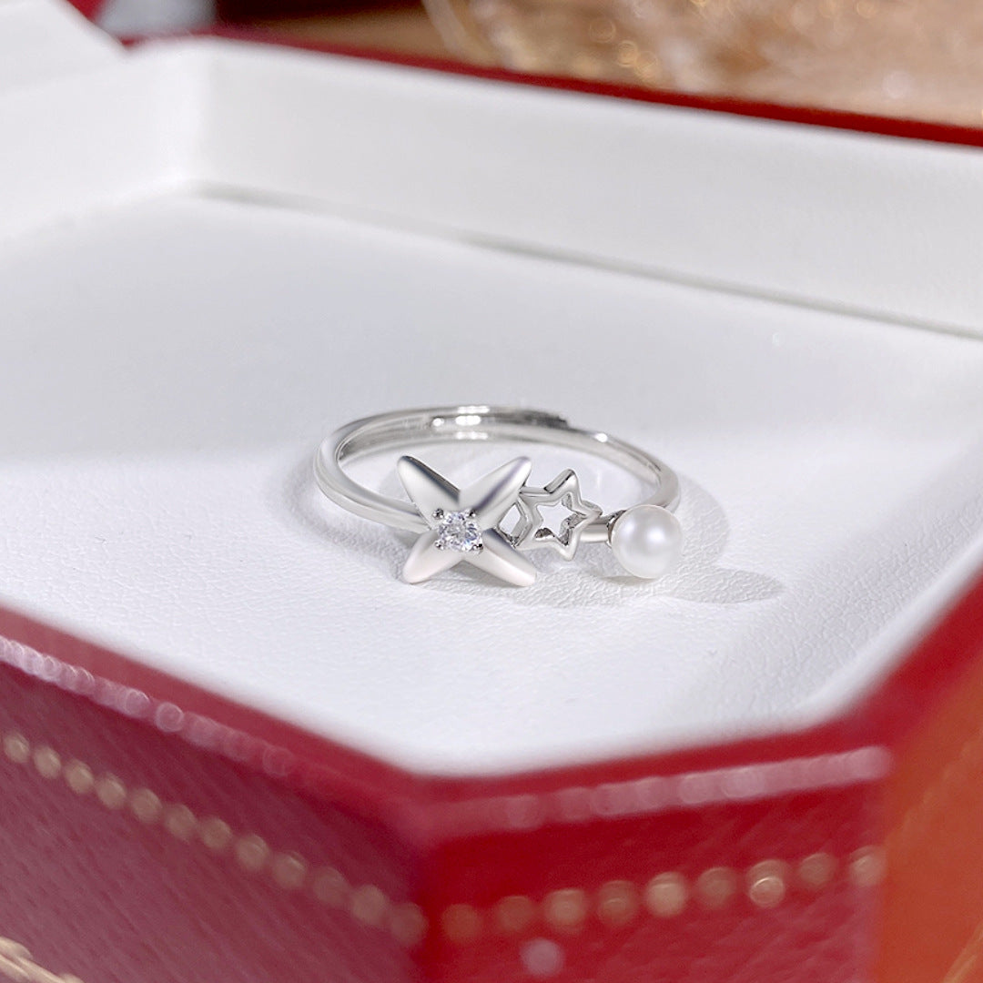 S925 Sterling Silver Freshwater Pearl Ring — Adjustable
