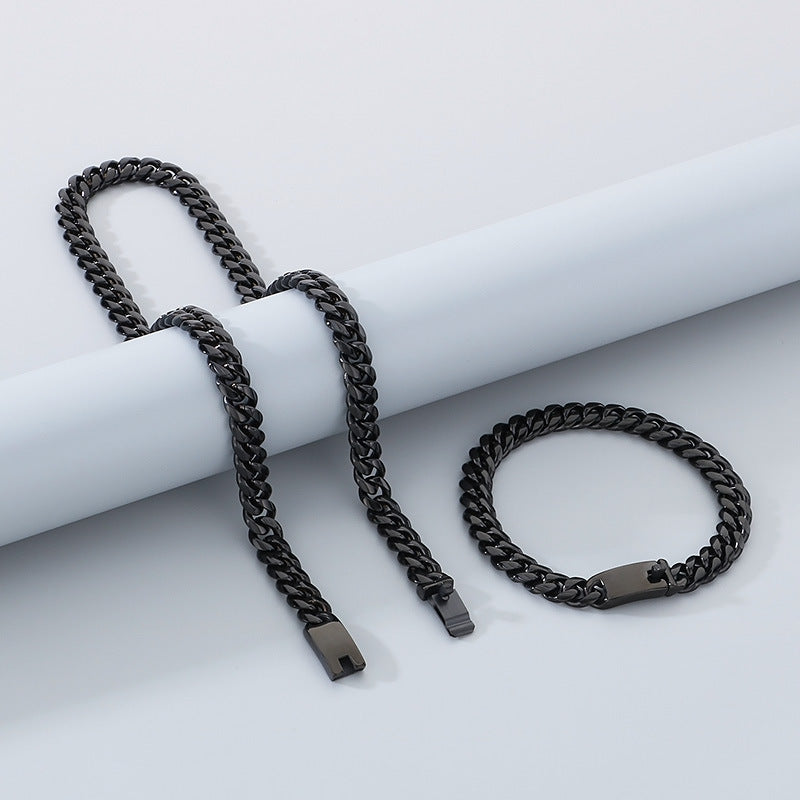 Bend Plug Bracelet 8mm Stainless Steel Cuban Chain Set Men