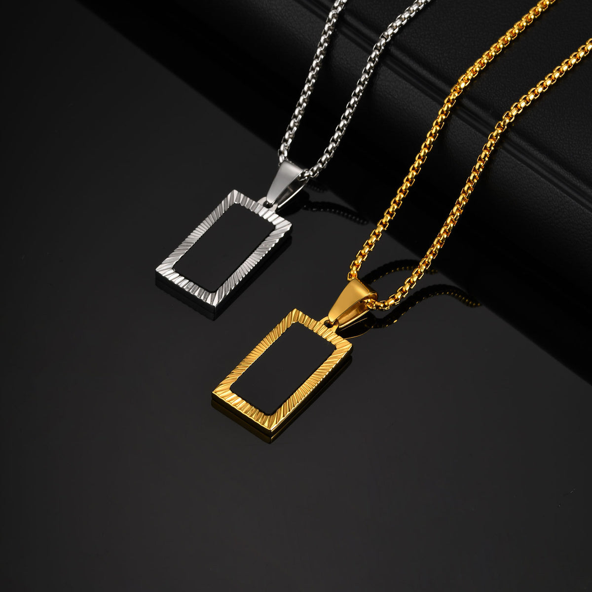 Black Inlay Sunburst Pendant — Chain Optional