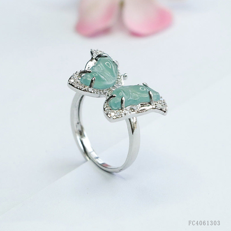 Blue Water Jadeite Butterfly Ring