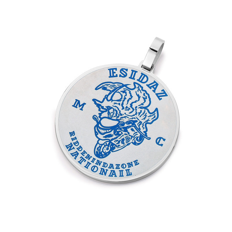 Punk-Inspired Engraved Reflective Blue Titanium Steel Necklace for Men by Planderful