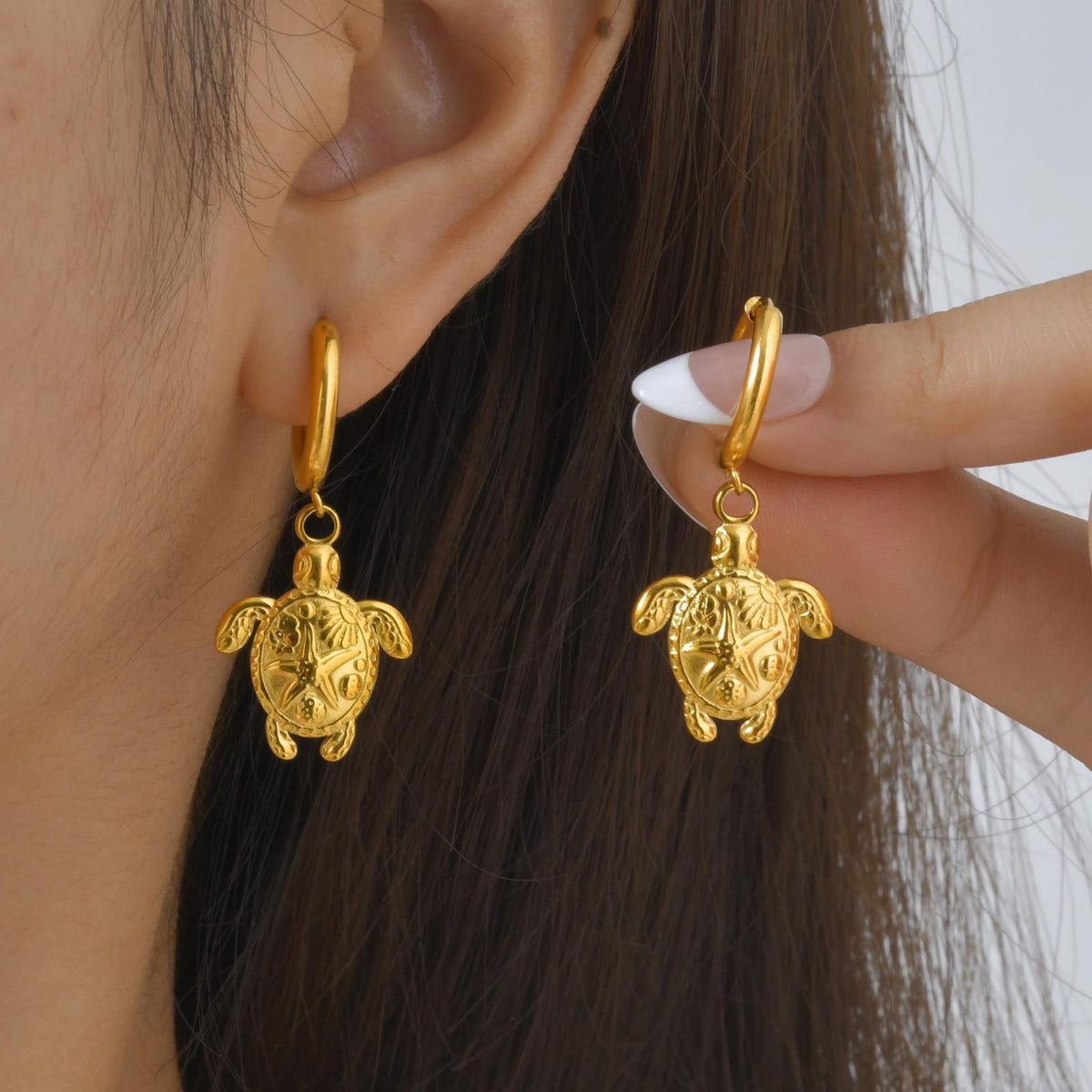 Gold-Tone Sea Turtle Huggie Hoop Earrings
