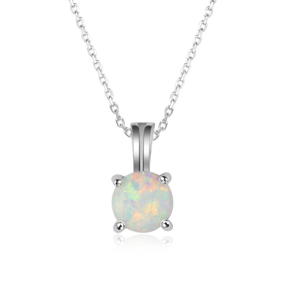 Planderful Jewelry Opal Necklace Sterling Silver Four Claw