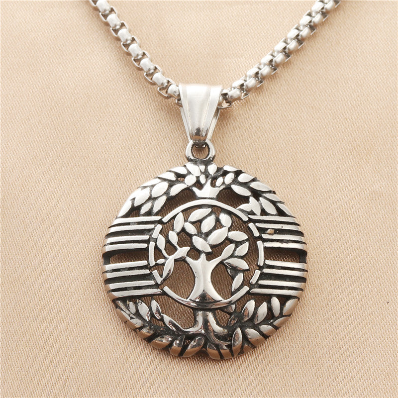 Personalized Titanium Steel Tree of Life Pendant Necklace for Men - Retro Punk Style
