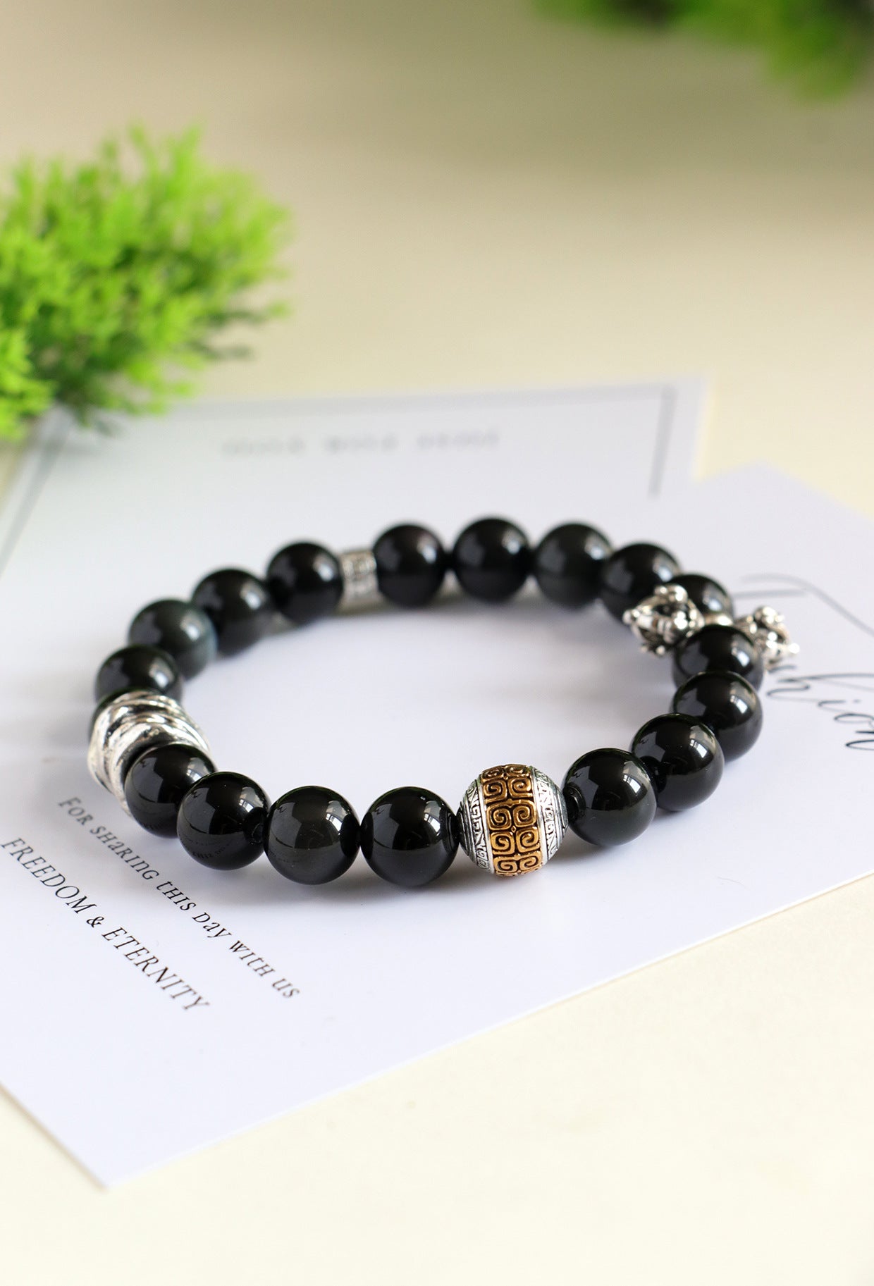 Planderful Fortune's Favor Bracelet – Stylish Couple's Design with Obsidian Gemstones