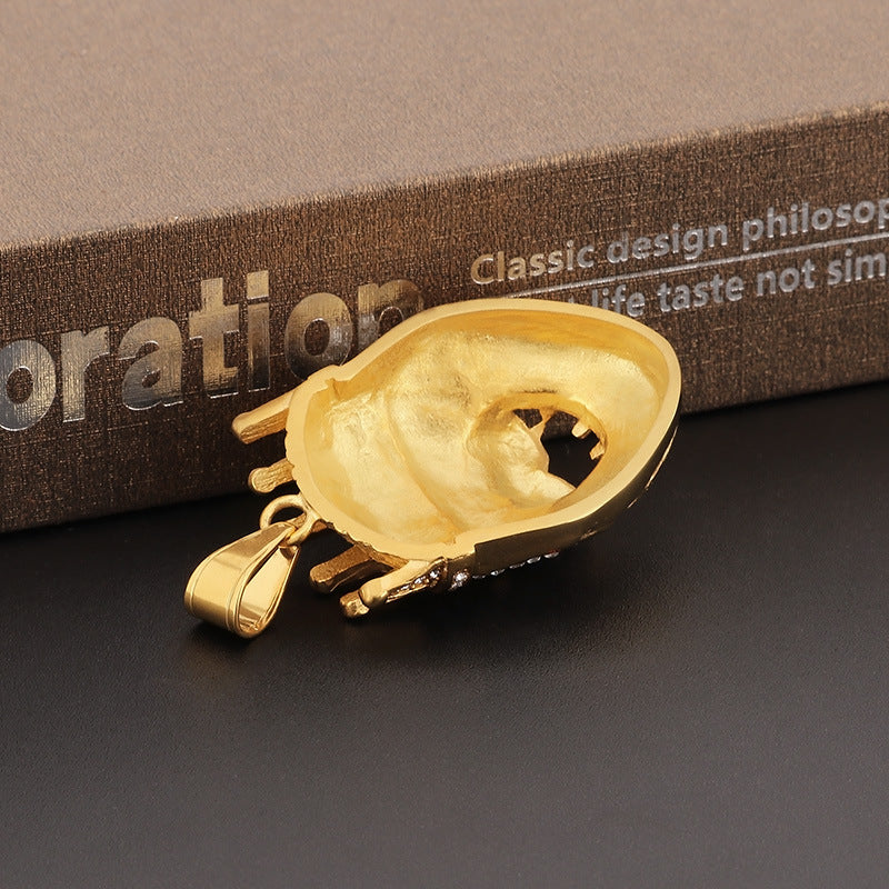 Golden Crown Lion Head Pendant - Hip-Hop Inspired Men's Accessory with Full Zircon Details