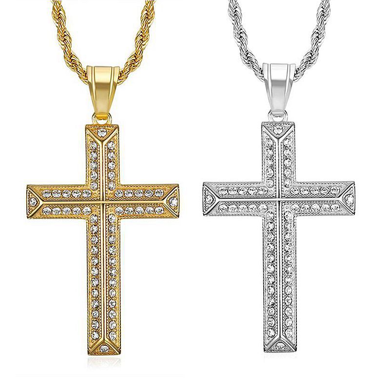 Planderful Everyday Genie Titanium Steel Gold Plated Zircon Cross Pendant Necklace For Men And Women