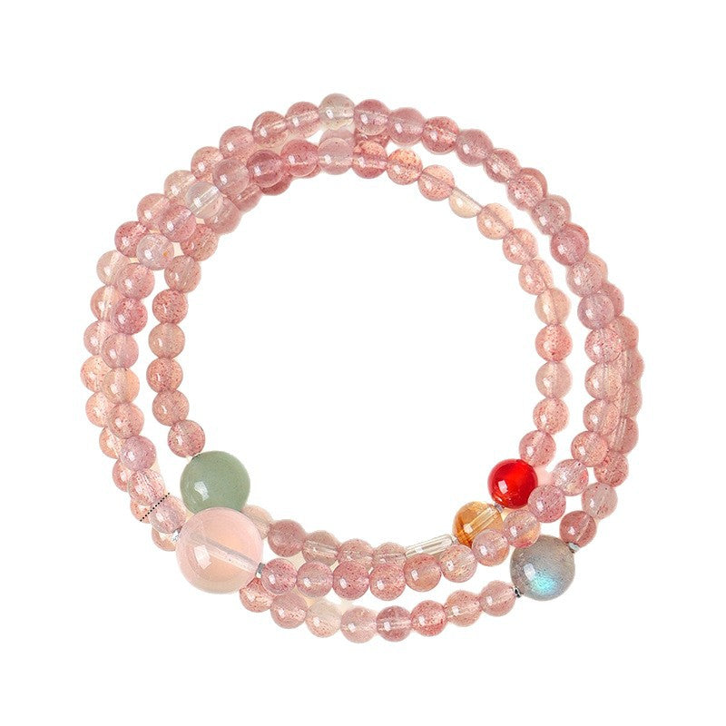 Strawberry Quartz Agate Moonstone Triple-Wrap Bracelet