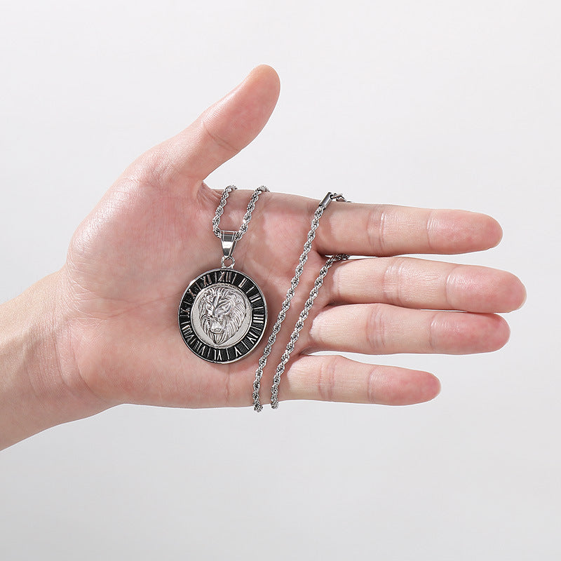 Planderful Zircon Lion Head Pendant Men Hip Hop Compass