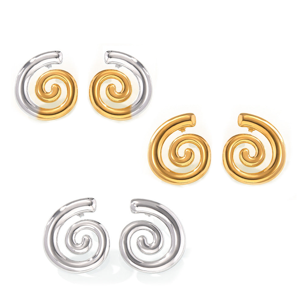Geometric Spiral Gold-Plated Stud Earrings