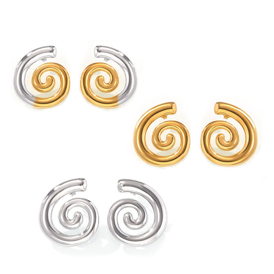 Geometric Spiral Gold-Plated Stud Earrings