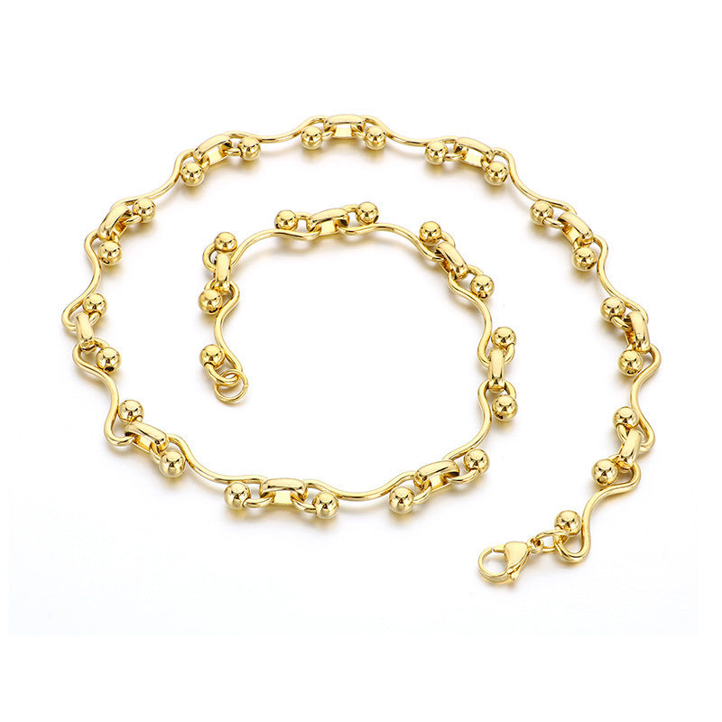 Premium Sense Interlocking Stainless Steel Necklace Women's'S Special-Shaped Twisted Line Round Bead Splicing