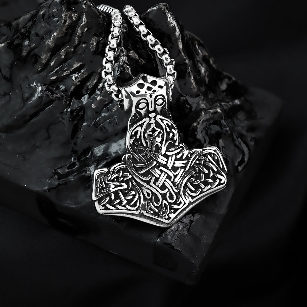 European And American Jewelry Wholesale Titanium Steel Men's Pendant Necklace Retro Viking Raytheon Hammer