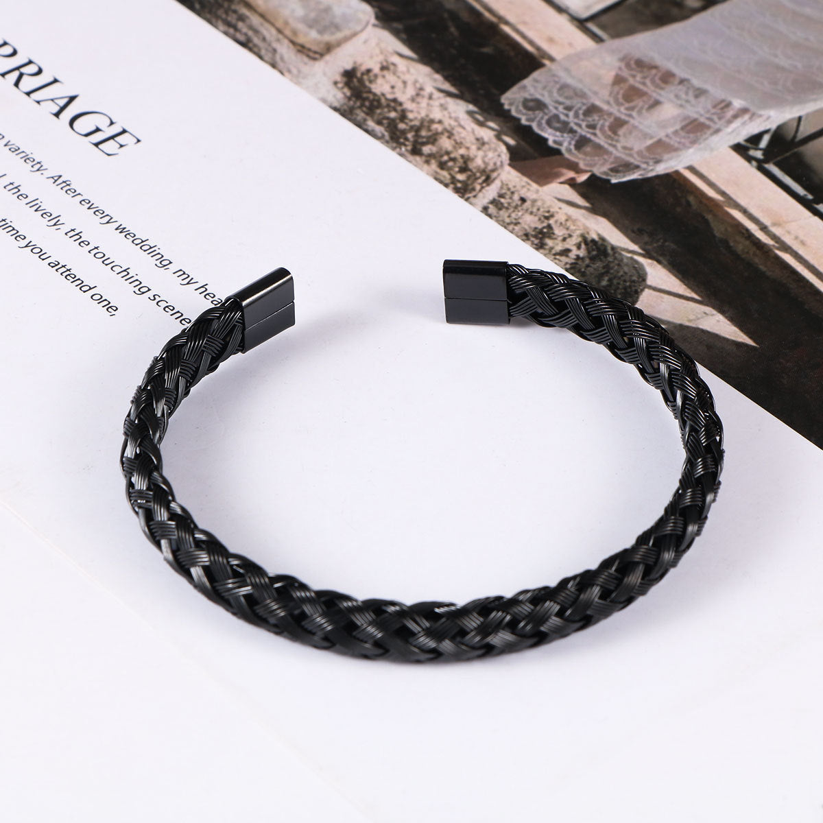 Stainless Steel Bracelet – Braided Steel Wire Open Bracelet – Unisex