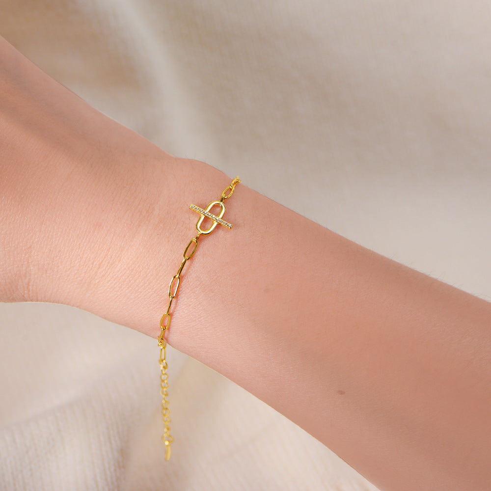 Design Sense Micro-Inlaid Zircon Chain Texture S925 Sterling Silver Bracelet