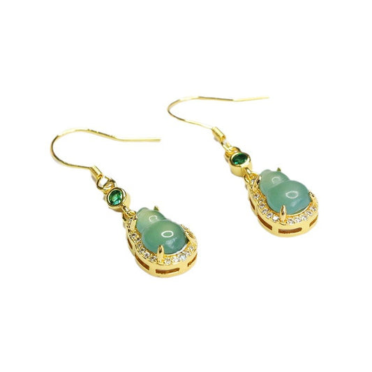 Blue-Water Jadeite Gourd Drop Earrings