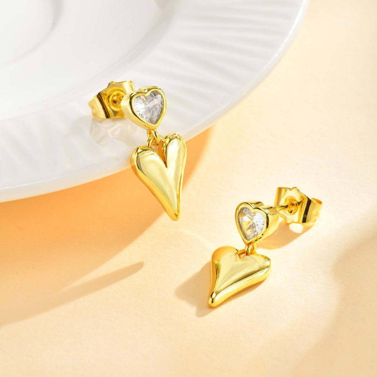 Copper Hot-Selling Love Zircon Earrings, Gold Versatile